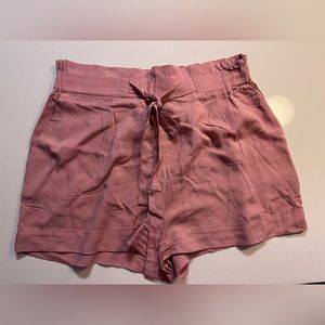 Pink High Waisted Belted Shorts
